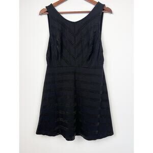 Free People Black Textured Fit & Flare L Mini Dress Deep V Back 0 Boho Chic